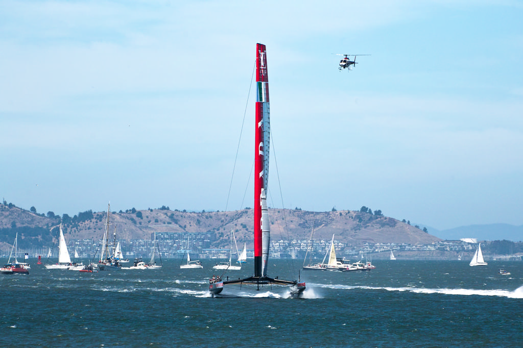 Luna Rossa heads towards the finish, one loss away from elimination.  - America's Cup © Chuck Lantz http://www.ChuckLantz.com